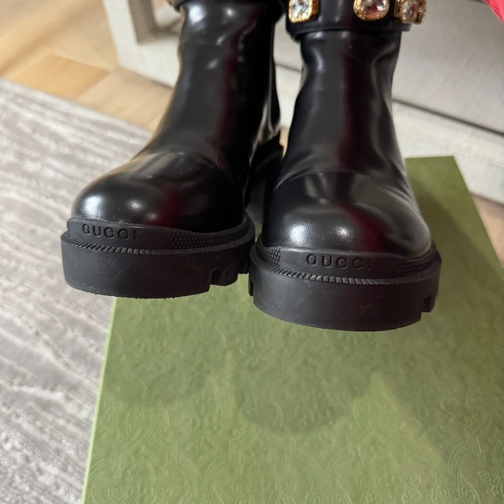 LIKE NEW Gucci Trip Embellished Block Heel Chelsea Boots, Size 38 - Picture 8 of 13